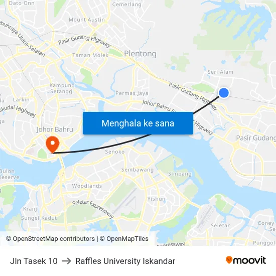 Jln Tasek 10 to Raffles University Iskandar map