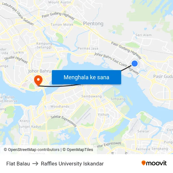 Flat Balau to Raffles University Iskandar map