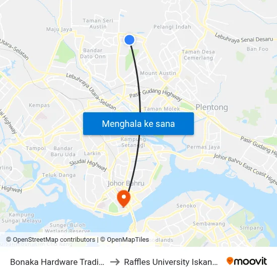 Bonaka Hardware Trading to Raffles University Iskandar map