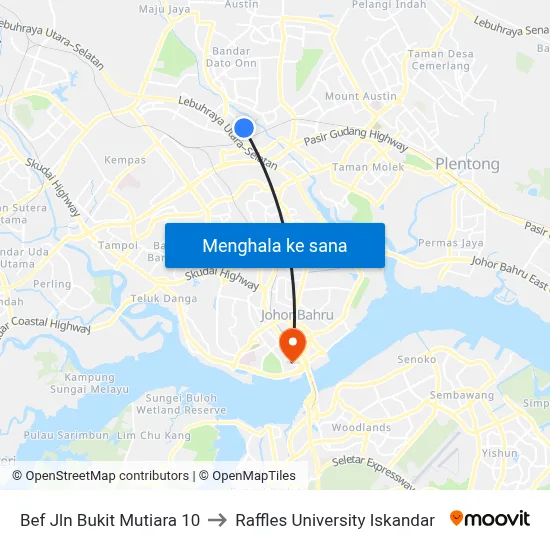 Bef Jln Bukit Mutiara 10 to Raffles University Iskandar map