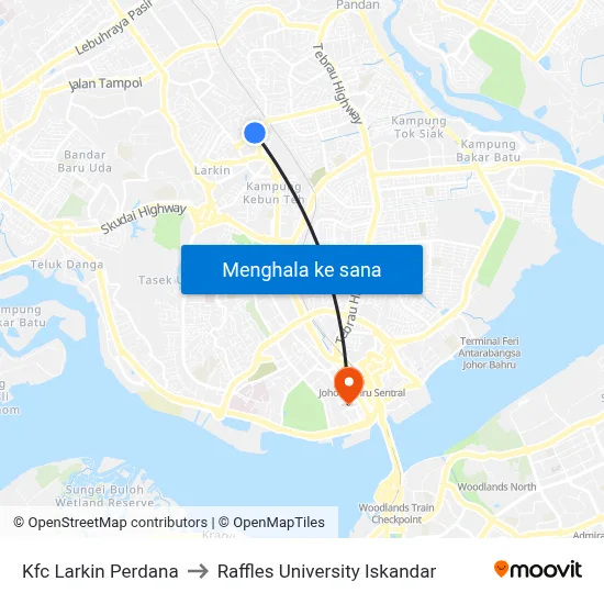 Kfc Larkin Perdana to Raffles University Iskandar map
