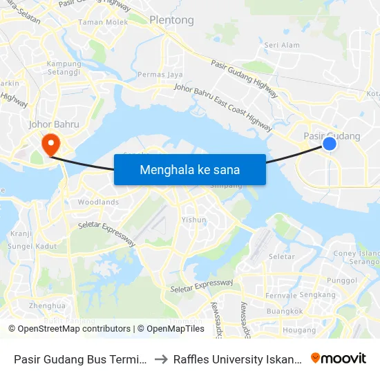 Pasir Gudang Bus Terminal to Raffles University Iskandar map
