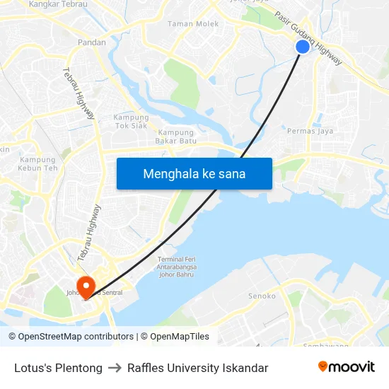 Lotus's Plentong to Raffles University Iskandar map
