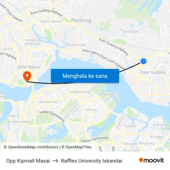 Opp Kipmall Masai to Raffles University Iskandar map