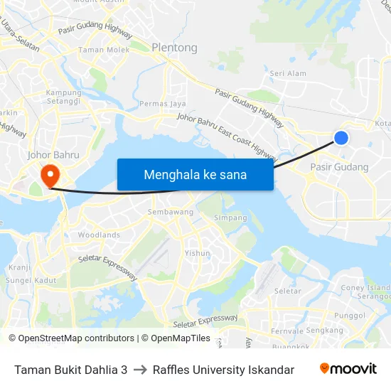 Taman Bukit Dahlia 3 to Raffles University Iskandar map