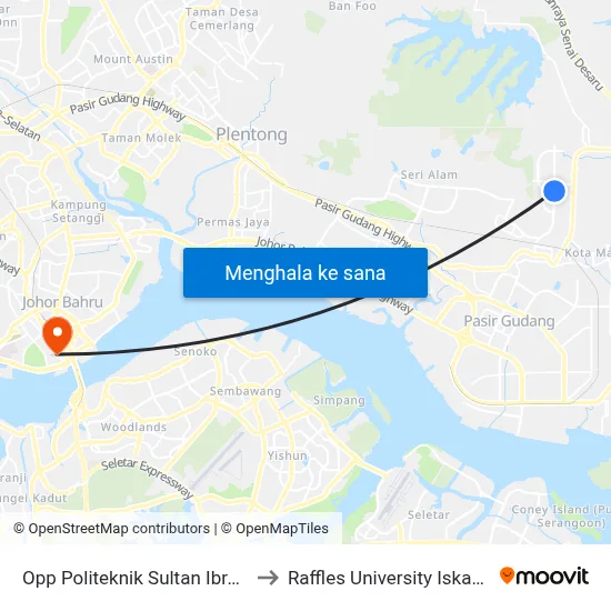 Opp Politeknik Sultan Ibrahim to Raffles University Iskandar map