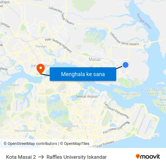 Kota Masai 2 to Raffles University Iskandar map