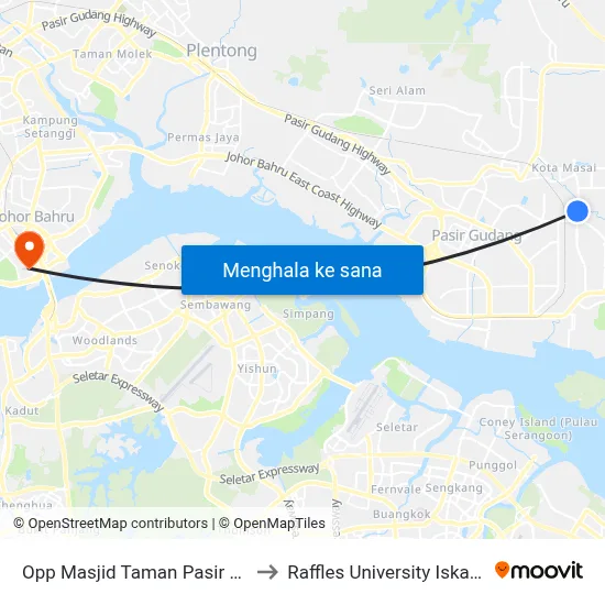 Opp Masjid Taman Pasir Putih to Raffles University Iskandar map