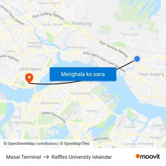Masai Terminal to Raffles University Iskandar map