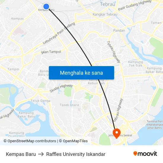 Kempas Baru to Raffles University Iskandar map