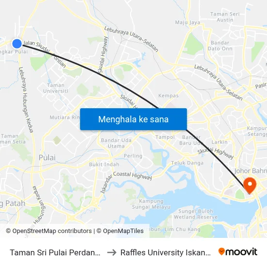 Taman Sri Pulai Perdana 2 to Raffles University Iskandar map