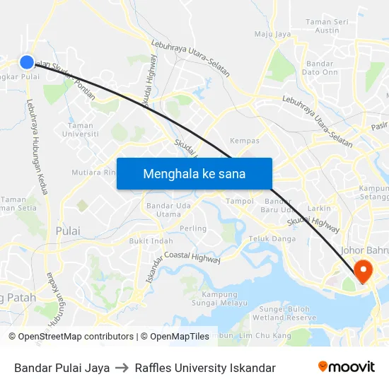 Bandar Pulai Jaya to Raffles University Iskandar map