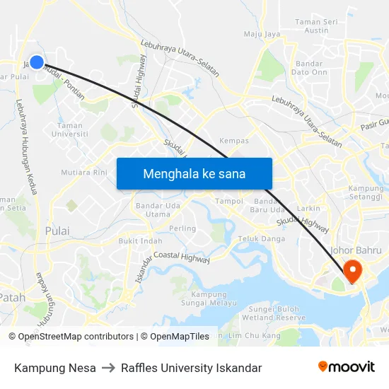 Kampung Nesa to Raffles University Iskandar map