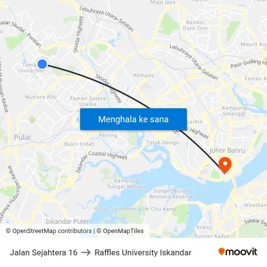 Jalan Sejahtera 16 to Raffles University Iskandar map