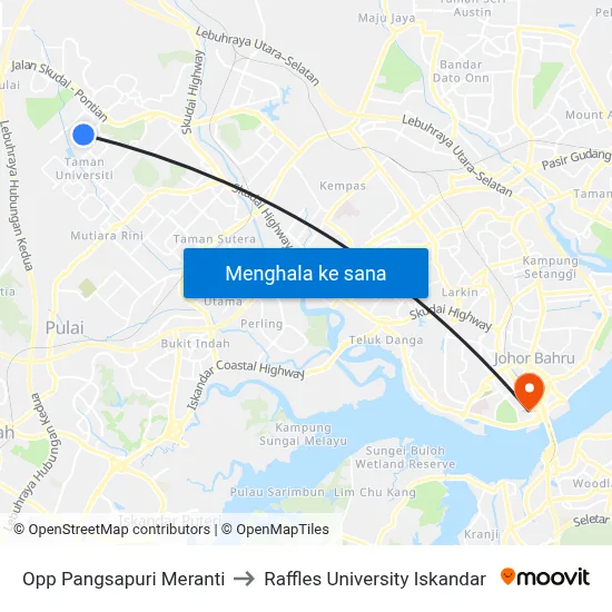 Opp Pangsapuri Meranti to Raffles University Iskandar map