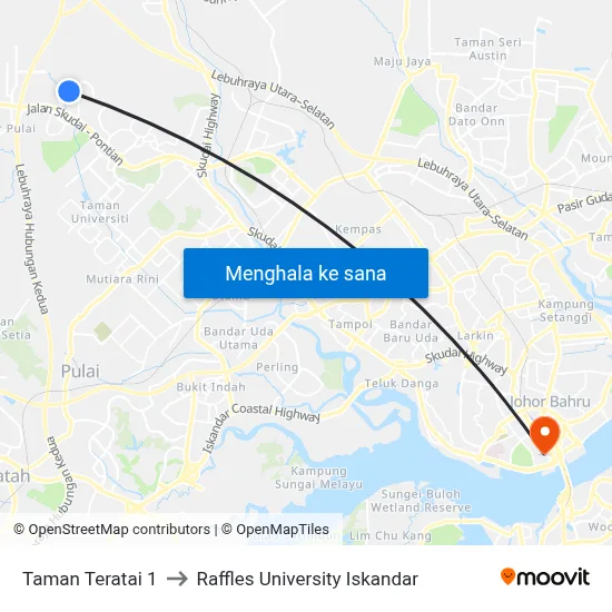 Taman Teratai 1 to Raffles University Iskandar map