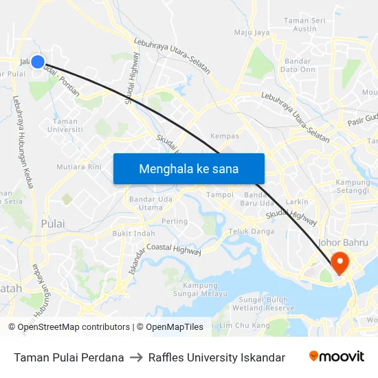 Taman Pulai Perdana to Raffles University Iskandar map