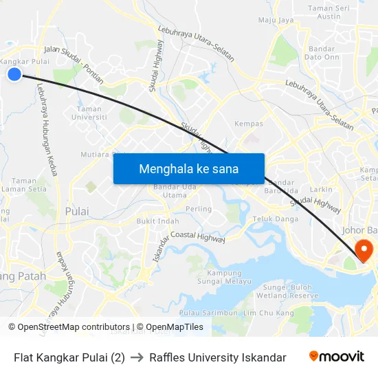 Flat Kangkar Pulai (2) to Raffles University Iskandar map