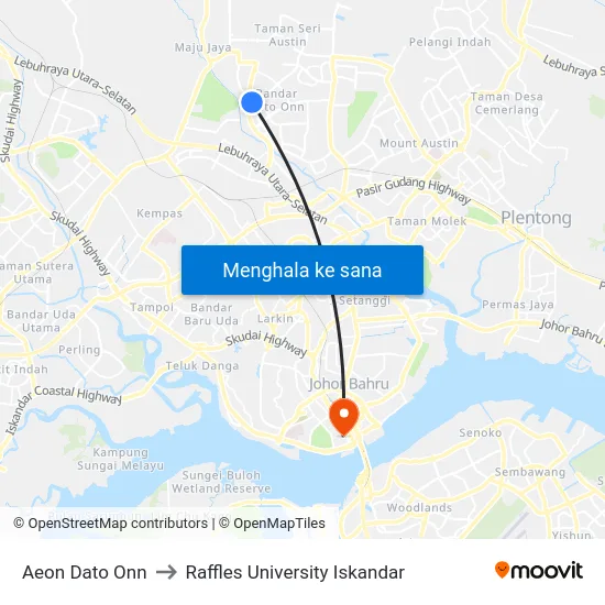 Aeon Dato Onn to Raffles University Iskandar map
