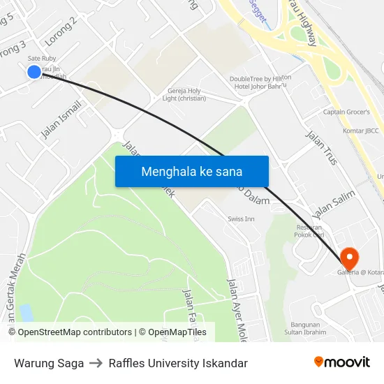 Warung Saga to Raffles University Iskandar map