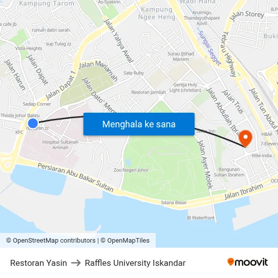 Restoran Yasin to Raffles University Iskandar map