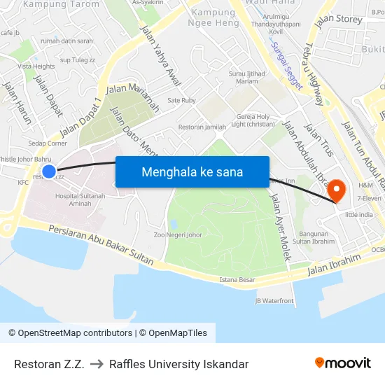 Restoran Z.Z. to Raffles University Iskandar map