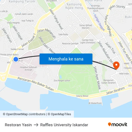 Restoran Yasin to Raffles University Iskandar map
