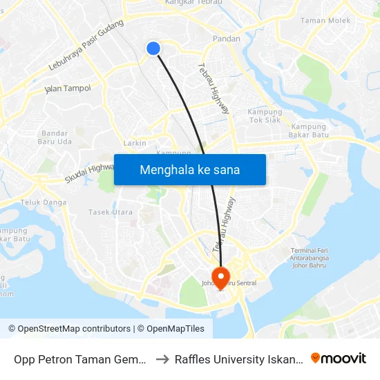 Opp Petron Taman Gembira to Raffles University Iskandar map