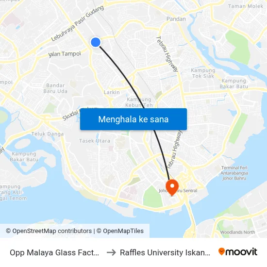 Opp Malaya Glass Factory to Raffles University Iskandar map