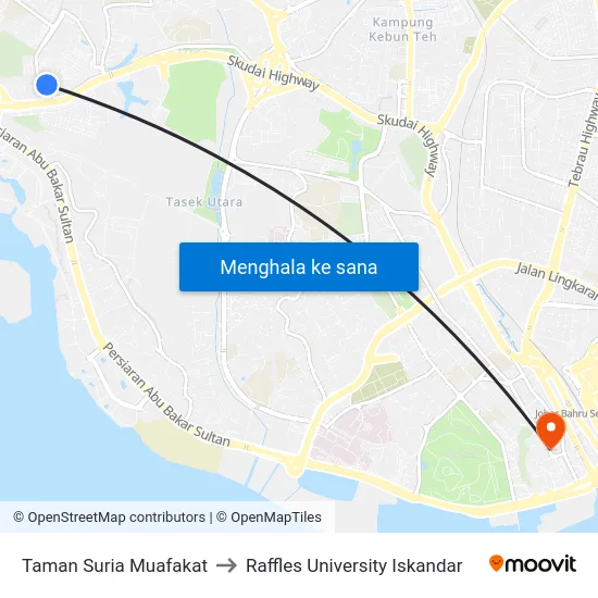 Taman Suria Muafakat to Raffles University Iskandar map