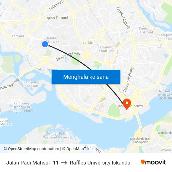 Jalan Padi Mahsuri 11 to Raffles University Iskandar map
