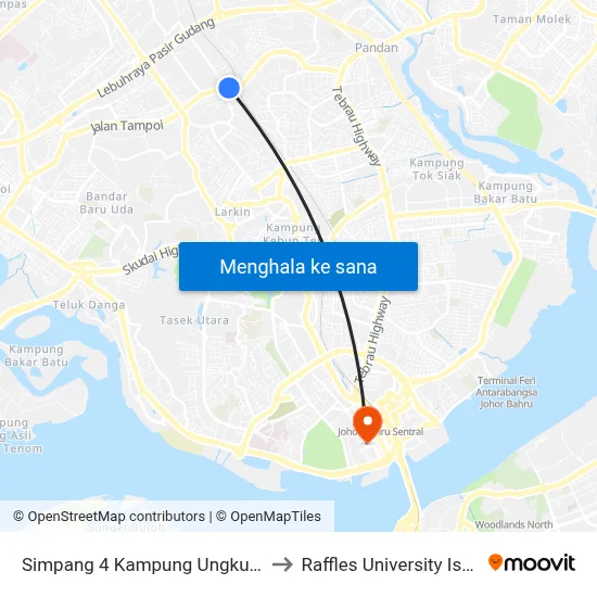 Simpang 4 Kampung Ungku Mohsin to Raffles University Iskandar map