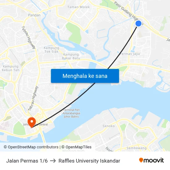 Jalan Permas 1/6 to Raffles University Iskandar map