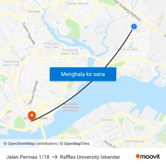 Jalan Permas 1/18 to Raffles University Iskandar map