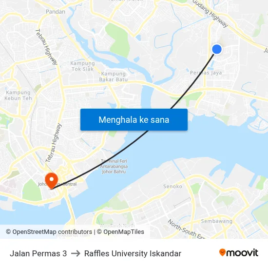 Jalan Permas 3 to Raffles University Iskandar map