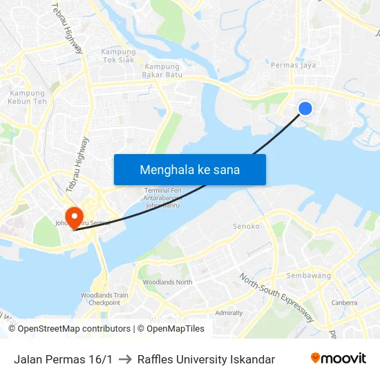 Jalan Permas 16/1 to Raffles University Iskandar map