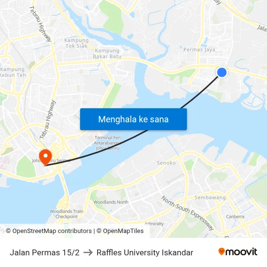 Jalan Permas 15/2 to Raffles University Iskandar map