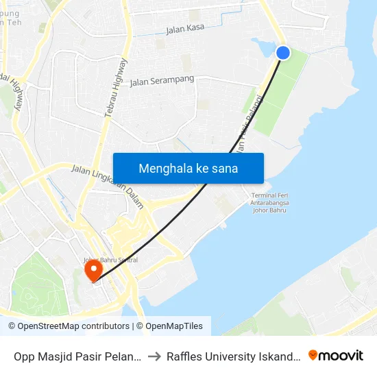 Opp Masjid Pasir Pelangi to Raffles University Iskandar map