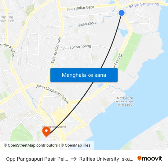 Opp Pangsapuri Pasir Pelangi to Raffles University Iskandar map
