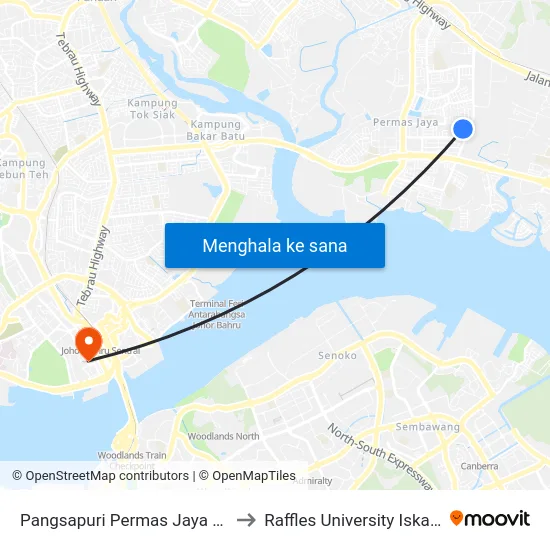 Pangsapuri Permas Jaya Zon 1 to Raffles University Iskandar map