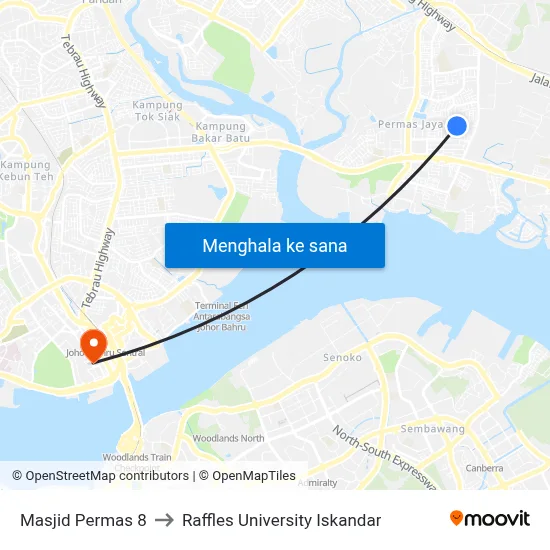 Masjid Permas 8 to Raffles University Iskandar map