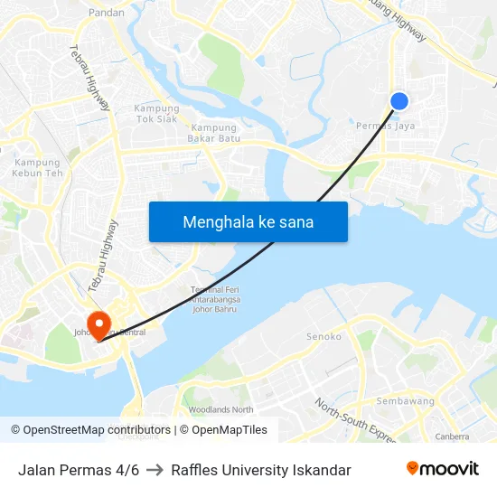 Jalan Permas 4/6 to Raffles University Iskandar map