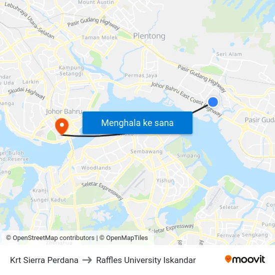 Krt Sierra Perdana to Raffles University Iskandar map