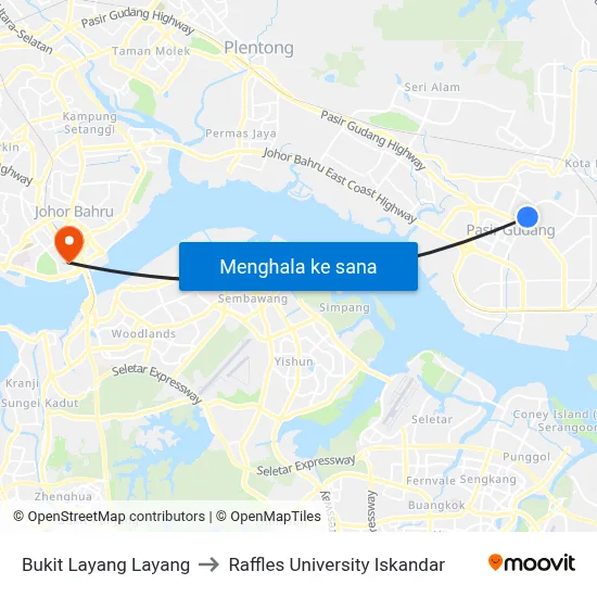 Bukit Layang Layang to Raffles University Iskandar map