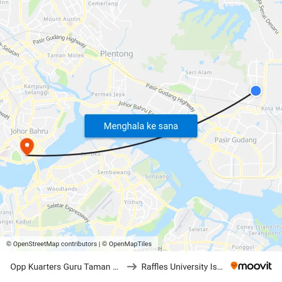 Opp Kuarters Guru Taman Scientex to Raffles University Iskandar map