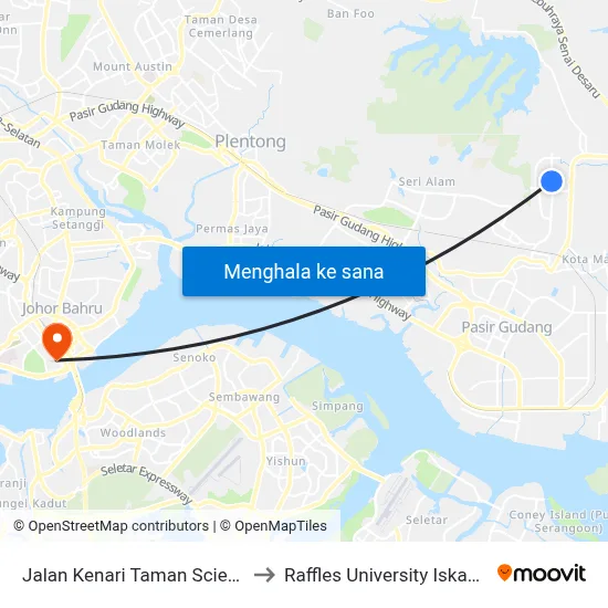 Jalan Kenari Taman Scientex to Raffles University Iskandar map