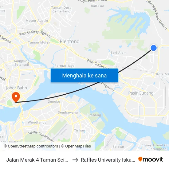 Jalan Merak 4 Taman Scientex to Raffles University Iskandar map