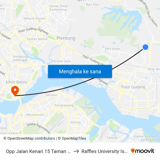 Opp Jalan Kenari 15 Taman Scientex to Raffles University Iskandar map