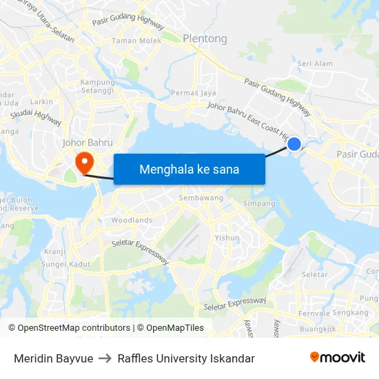 Meridin Bayvue to Raffles University Iskandar map