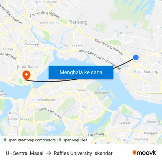 U - Sentral Masai to Raffles University Iskandar map